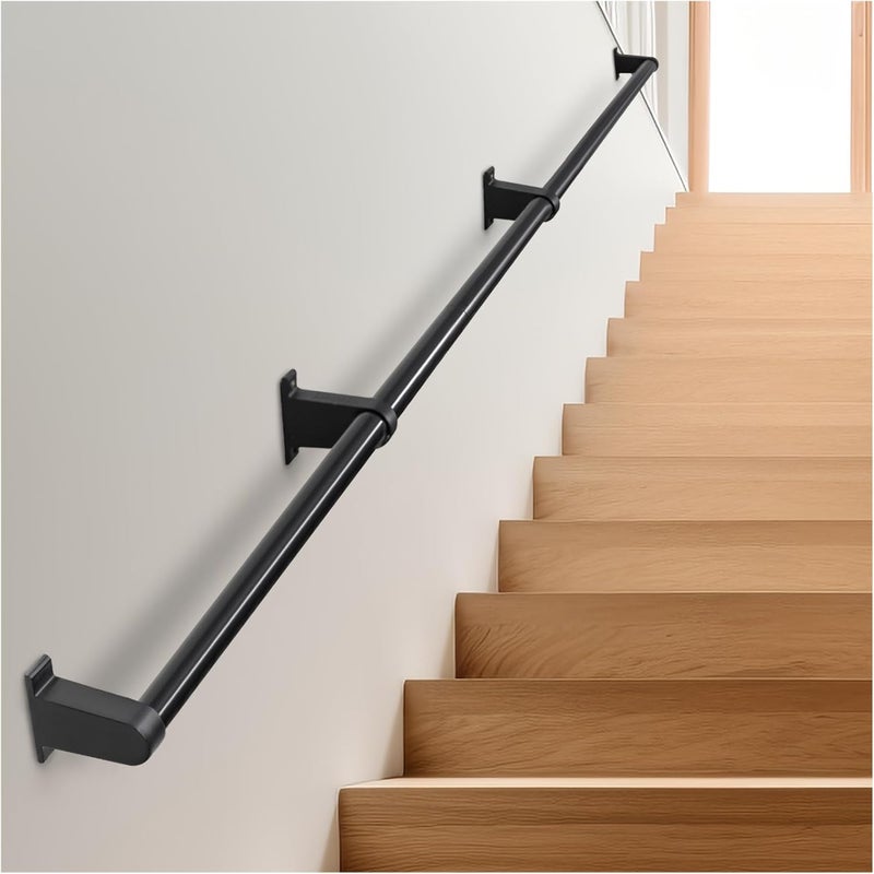 SDNBHT Industrial Stair Railing Metal Hand Rails for Indoor Stairs Wall Mount Staircase Handrails 1.25" Pipe Stair Handrail for Steps Black Aluminum Stairway Railing for Outdoor & Indoor Stairs 12ft - Image 1